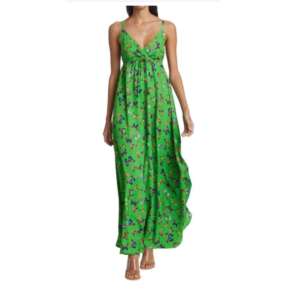 L'agence Sachi Empire Waist Butterfly Designer Silk Maxi Dress S/P